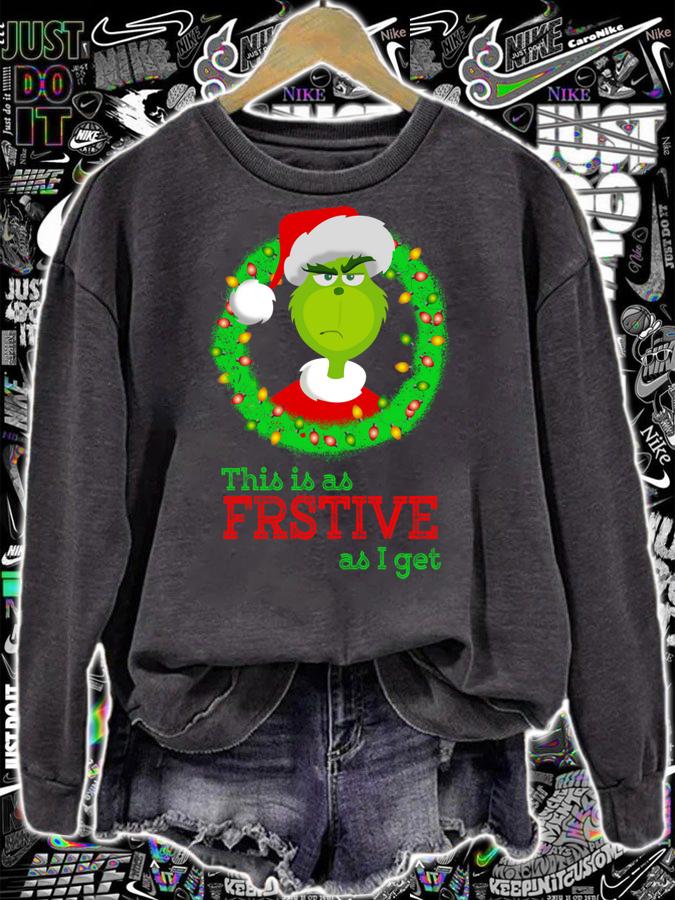 Santa Grinch this is as Festive as i get Christmas lights t-shirt sweatshirt