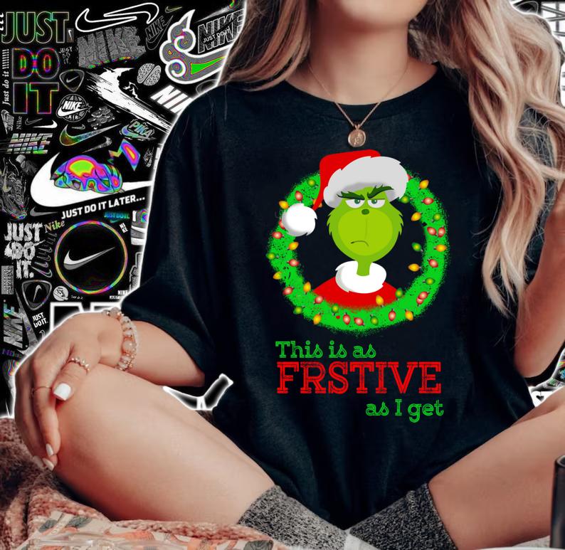 Santa Grinch this is as Festive as i get Christmas lights t-shirt woman shirt