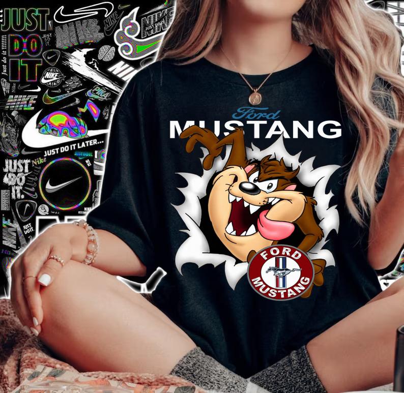 Tasmanian Devil Looney Tunes Ford Mustang t-shirt woman shirt