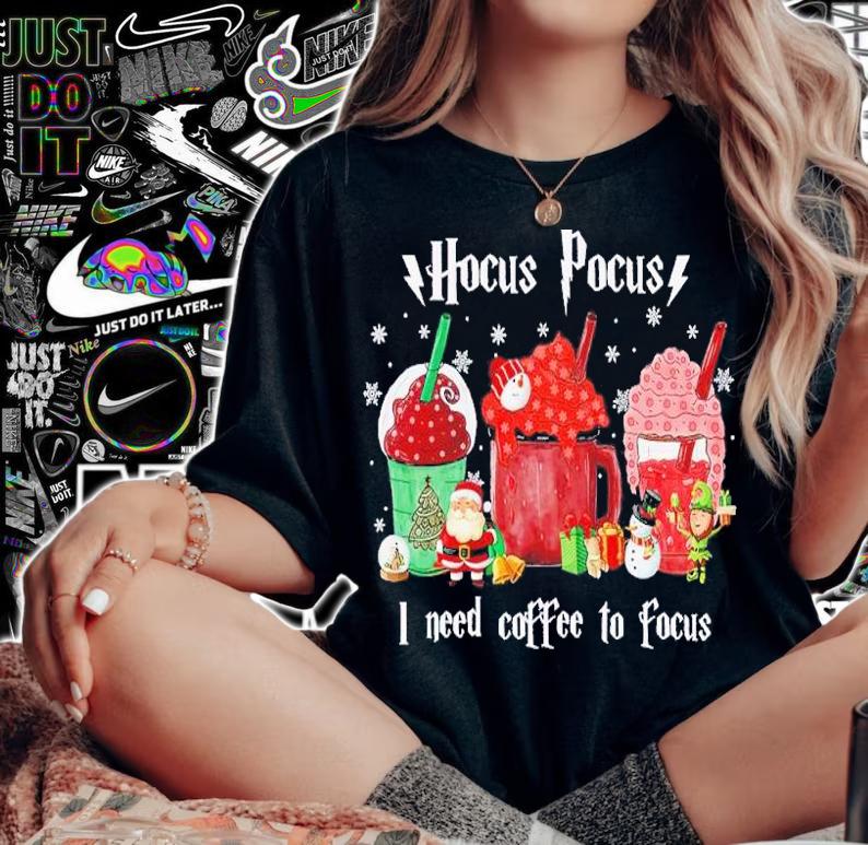Hocus Pocus I need coffee to focus Christmas shirt t-shirt woman shirt