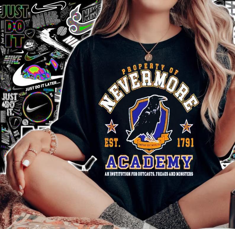 Nevermore Academy Raven Worn Dks Wednesday Netflix Show Shirt t-shirt woman shirt