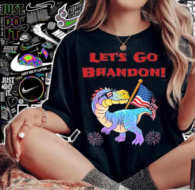 Let's Go Brandon Dinosaur USA Flag Funny T-Shirt t-shirt