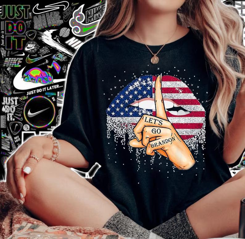 Let's Go Brandon Joe Biden Chant Impeach Biden USA Lip Flag T-Shirt woman shirt