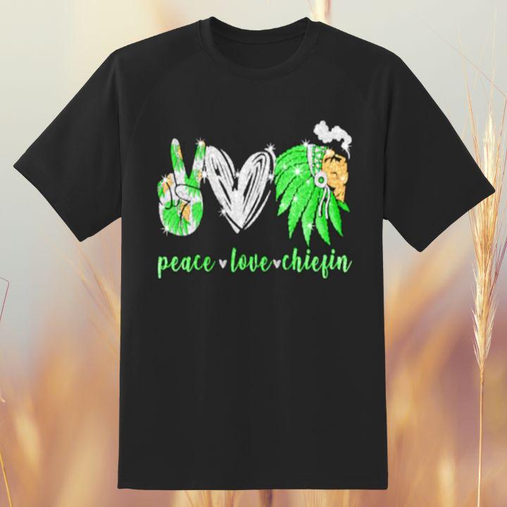 Official Kansas City Chiefs Peace Love Chiefin Weed T-Shirt