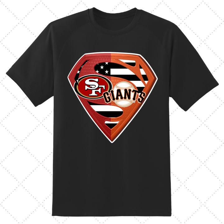 San Francisco 49ers & Giants Superman Logo American Flag T-Shirt
